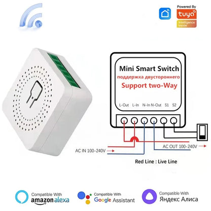 Tuya Mini 16A WiFi Switch Smart Life App 2 Way Control Smart Home Automation Module Interruptor Work for Alexa Google Home Leedoar