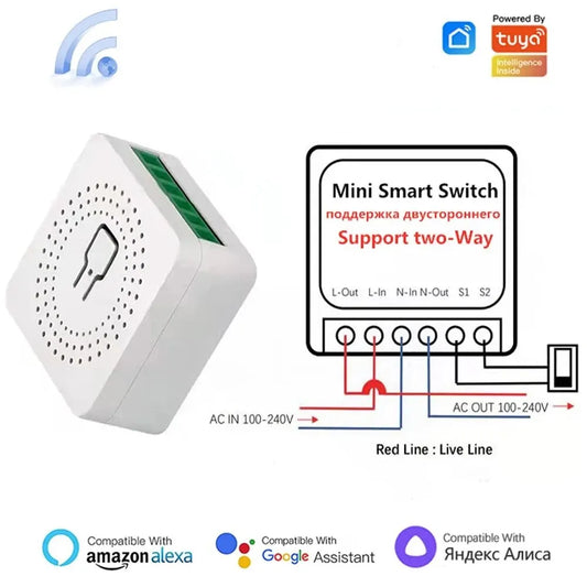 Tuya Mini 16A WiFi Switch Smart Life App 2 Way Control Módulo de automação residencial inteligente Interruptor funciona para Alexa Google Home 