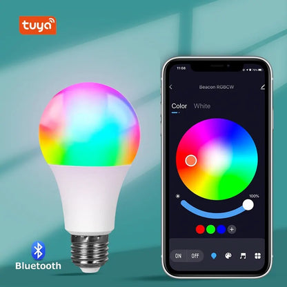 Tuya Smart Bulb E27 WiFi/Bluetooth Dimmable LED Light Bulb RGBCW 100-240V Smart Life App Control Support Alexa Google Home Leedoar