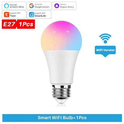 Tuya Smart Bulb E27 WiFi/Bluetooth Dimmable LED Light Bulb RGBCW 100-240V Smart Life App Control Support Alexa Google Home Leedoar