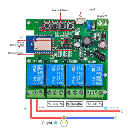 Tuya Smart Wifi Motor Switch Module 5V 12V 32V 220V RF 433 Radio Remote Control 4 Channels Inching Relay for Alexa Google Home Leedoar