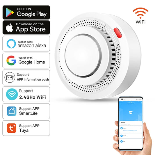 Alarma de humo WiFi Tuya Detector de humo de protección contra incendios Ahumadero Alarma contra incendios combinada Sistema de seguridad para el hogar Bomberos 