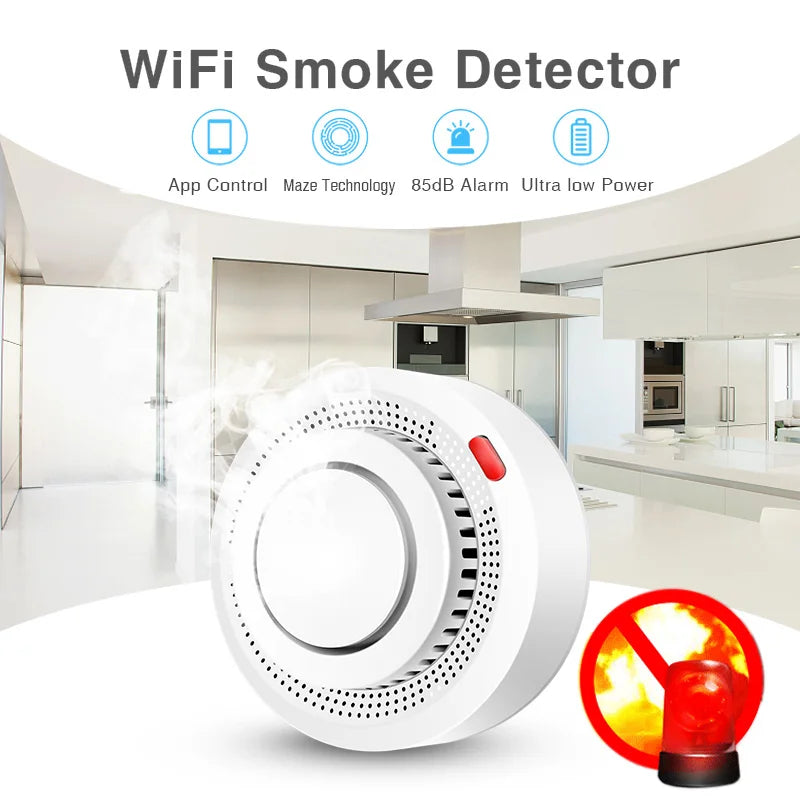 Tuya WiFi Smoke Alarm Fire Protection Smoke Detector Smokehouse Combination Fire Alarm Home Security System Firefighters Leedoar