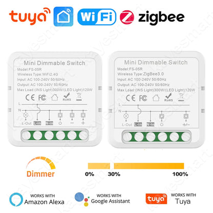 Tuya WiFi ZigBee Módulo de interruptor de dimmer inteligente Lâmpada doméstica Interruptor regulável Temporizador Aplicativo Controle remoto Funciona com Alexa Google Home 