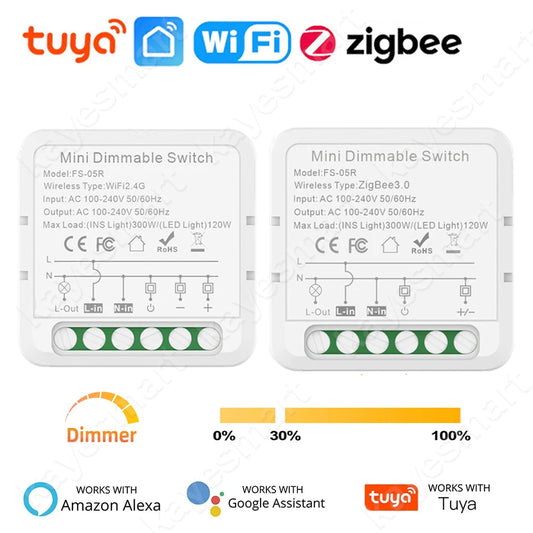 Módulo de interruptor de atenuación inteligente Tuya WiFi ZigBee, interruptor de bombilla para el hogar, temporizador, aplicación de control remoto, funciona con Alexa y Google Home 