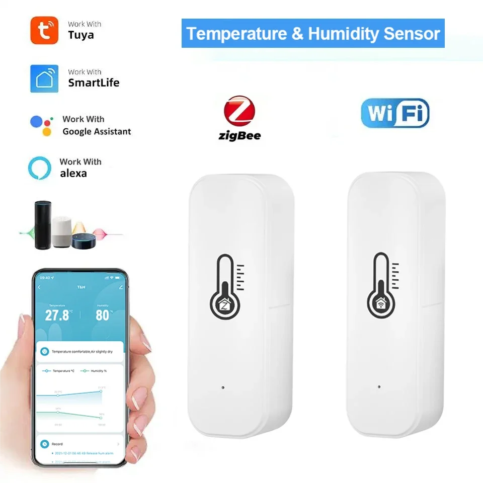 Tuya WiFi/ZigBee Temperature and Humidity Smart Home Thermometer Hygrometer APP Remote Alarm Work with Alexa Google Home Leedoar