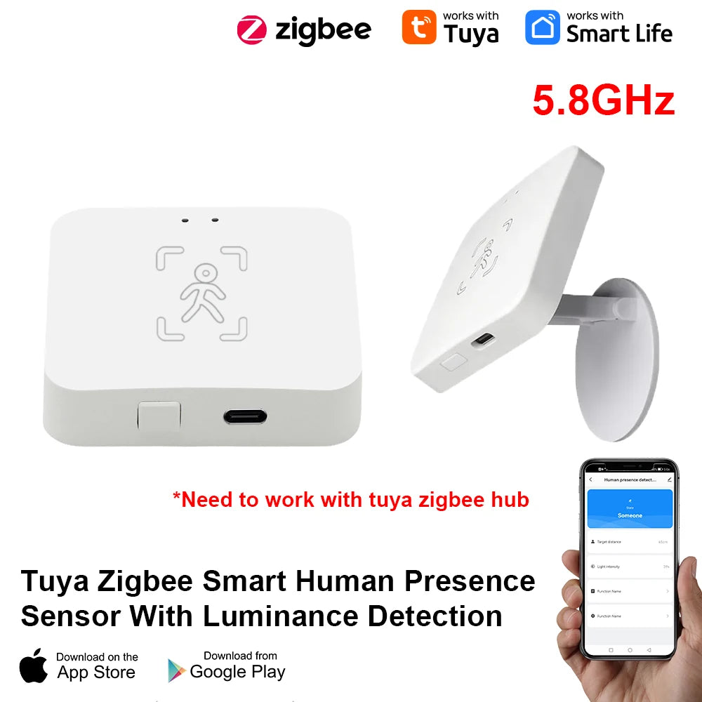 Tuya Zigbee Human Presence Detector Smart Life MmWave Radar Pir Motion Sensor with Luminance Distance Detect Monitor Breathing Leedoar