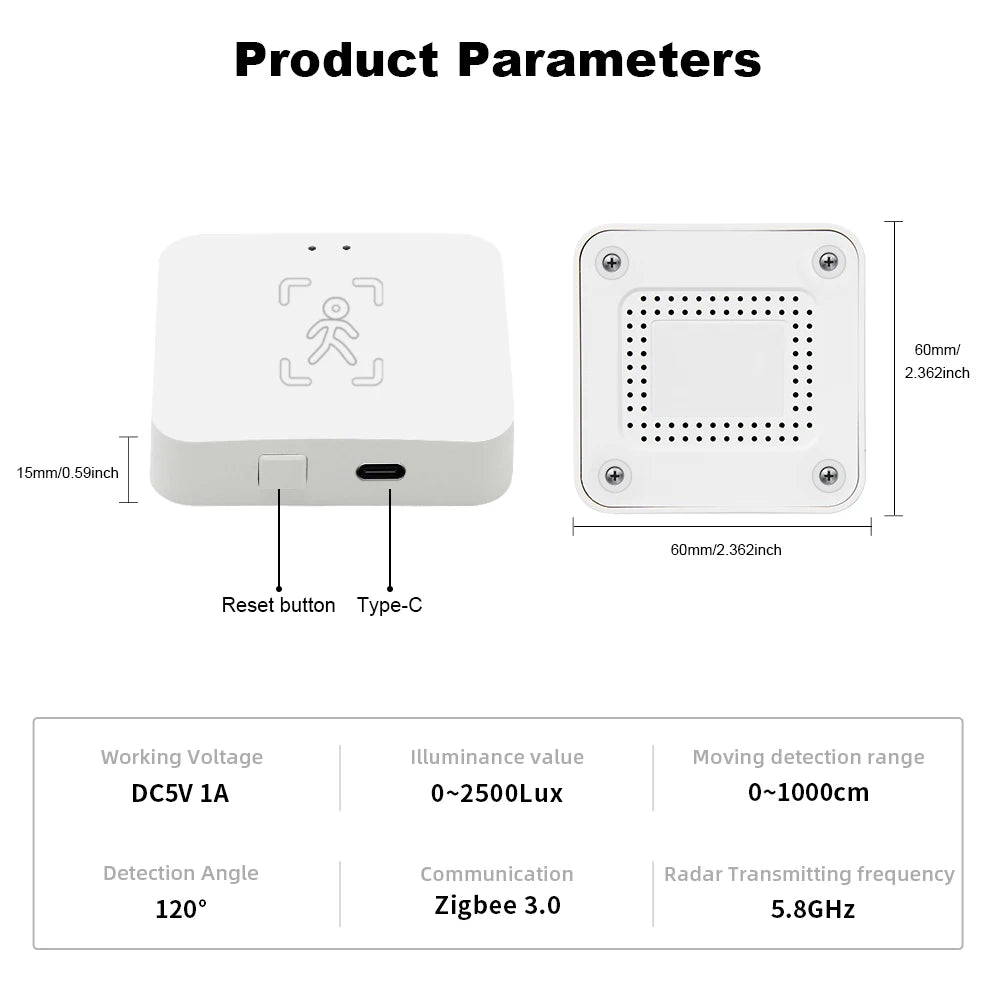 Tuya Zigbee Human Presence Detector Smart Life MmWave Radar Pir Motion Sensor with Luminance Distance Detect Monitor Breathing Leedoar