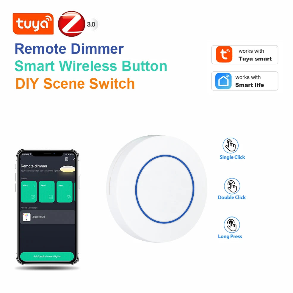 Tuya Zigbee Smart Button Scene Switch Smart Life Wireless Remote One Key Controller Smart Home Automation Scenerio Switch Dimmer Leedoar