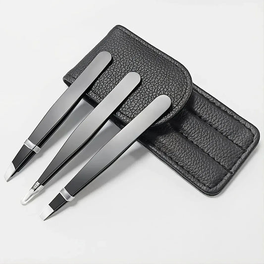 Tweezers Set 3pcs Premium Stainless Steel Eyebrow Precision Sharp Tip Tweezers for Body Ingrown and Facial Hair Removal Leedoar