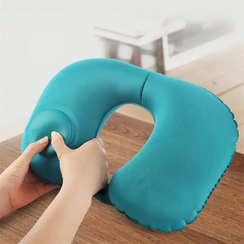 U Shape Neck Cushion Automatic Air Inflatable Pillow Compress Ring Pillow For Airplane Car Outdoor Travel Leedoar