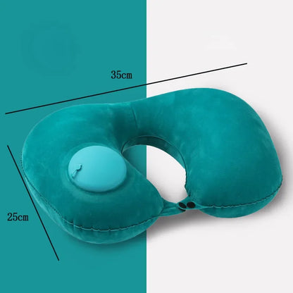 Cojín de cuello en forma de U, almohada inflable automática con aire, almohada de anillo de compresión para avión, coche, viajes al aire libre 