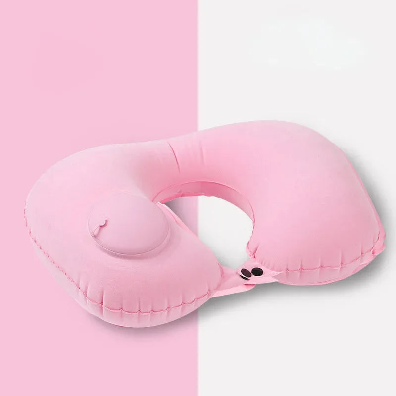 Cojín de cuello en forma de U, almohada inflable automática con aire, almohada de anillo de compresión para avión, coche, viajes al aire libre 