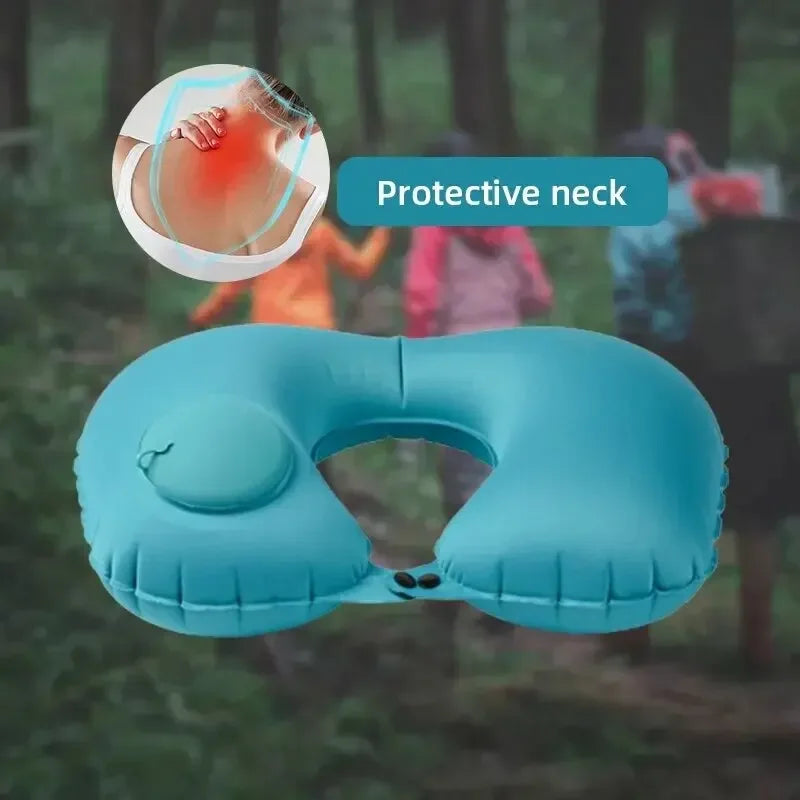 U Shape Neck Cushion Automatic Air Inflatable Pillow Compress Ring Pillow For Airplane Car Outdoor Travel Leedoar