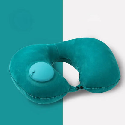 Cojín de cuello en forma de U, almohada inflable automática con aire, almohada de anillo de compresión para avión, coche, viajes al aire libre 