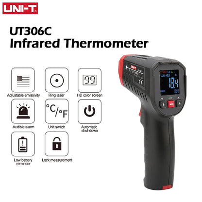 Termômetro digital UNI-T UT306S UT306C Medidor de temperatura a laser infravermelho industrial sem contato Testador de pistola de temperatura-50-500