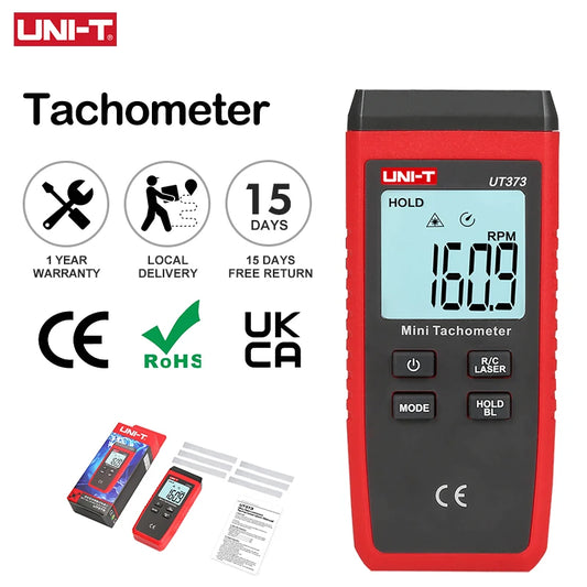 UNI-T Mini Digital Laser Tachometer UT373 Non-Contact Tachometer RPM Range 10-99999RPM Tachometer Odometer Backlight Leedoar