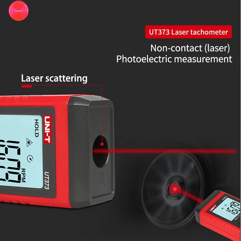 UNI-T Mini Tacômetro Digital Laser UT373 Tacômetro sem contato Faixa de RPM 10-99999RPM Tacômetro Odômetro Luz de fundo 