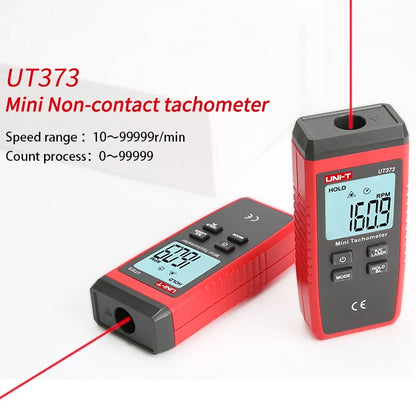 UNI-T Mini Tacômetro Digital Laser UT373 Tacômetro sem contato Faixa de RPM 10-99999RPM Tacômetro Odômetro Luz de fundo 