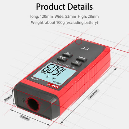 UNI-T Mini Tacômetro Digital Laser UT373 Tacômetro sem contato Faixa de RPM 10-99999RPM Tacômetro Odômetro Luz de fundo 