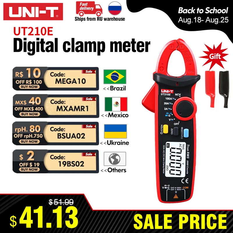 UNI-T UT210E UT210D Alicate de corrente digital AC DC True RMS Alicate Amperímetro Testador de voltagem Multímetro Medidor de frequência