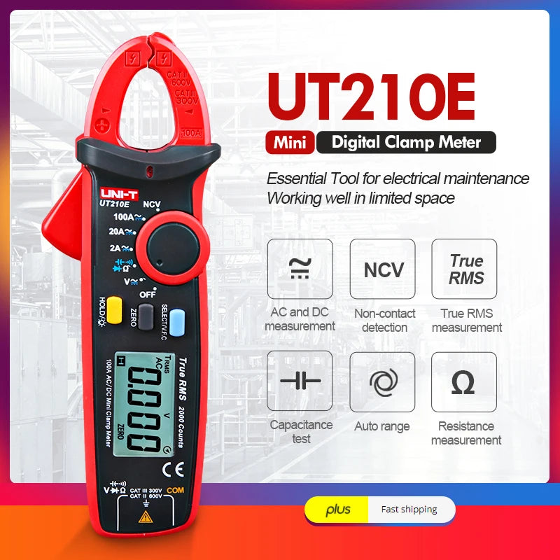 UNI-T UT210E UT210D Alicate de corrente digital AC DC True RMS Alicate Amperímetro Testador de voltagem Multímetro Medidor de frequência