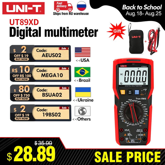 UNI-T UT89X UT89XD Professional Digital Multimeter True RMS NCV 20A Current AC DC Voltmeter Capacitance Resistance Tester Leedoar