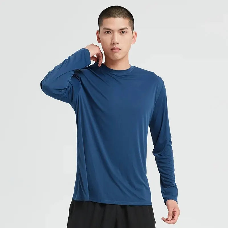 UPF50 Sunscreen Quick-drying Clothes MEN'S Summer Sports Running Long Sleeve T-shirt Thin Training Fitness Clothes Ice Silk Top Leedoar