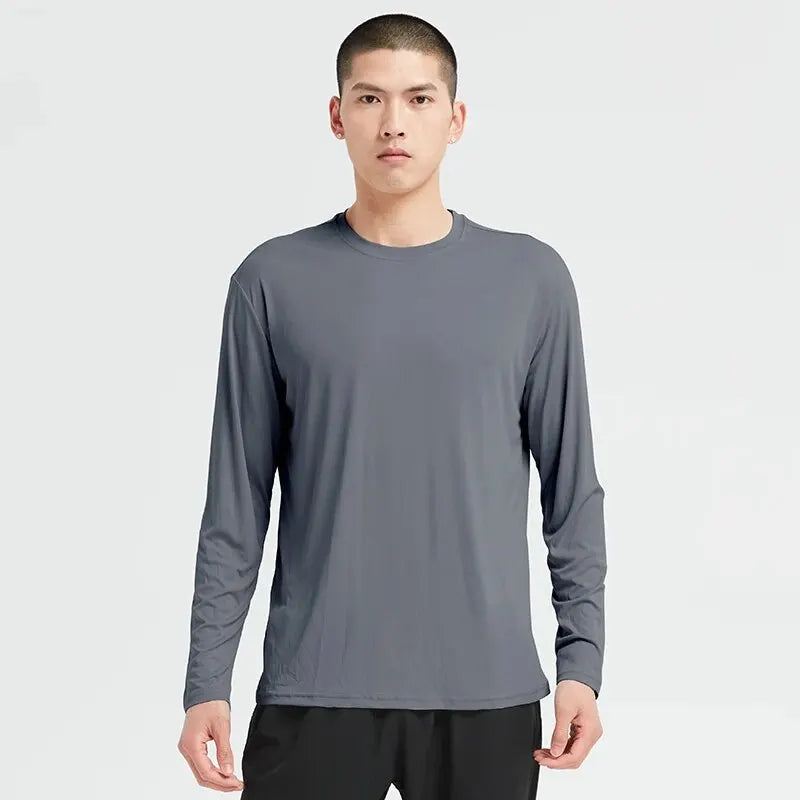 UPF50 Sunscreen Quick-drying Clothes MEN'S Summer Sports Running Long Sleeve T-shirt Thin Training Fitness Clothes Ice Silk Top Leedoar