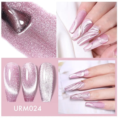 UR SUGAR - Esmalte de uñas en gel magnético reflectante, 7,5 ml, láser, plateado, rosa, gel magnético, remojo, UV, LED, para manicura, gel UV 