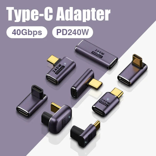 Conector de carregador USB 4.0 PD 240 W 8 K 60 Hz para Macbook 40 Gbps de alta velocidade USB C OTG em forma de U Ângulo reto Adaptador macho para fêmea 