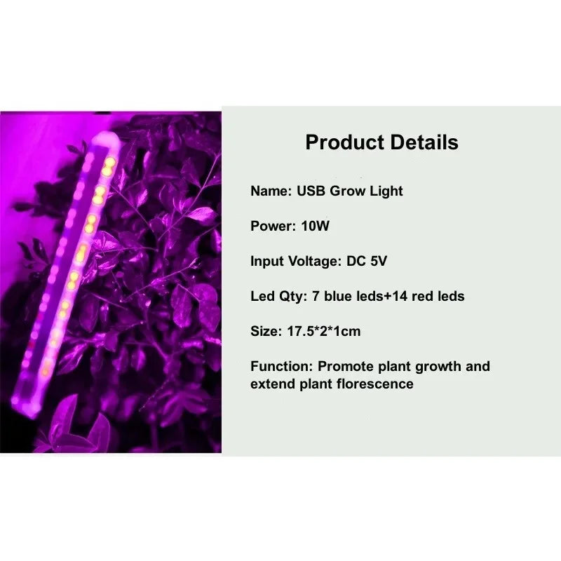 USB 5V LED Grow Light Full Spectrum Plant Lamp with Flexible Hose Indoor Greenhouse Phyto Lamp Flower Seedling Hydroponic Light Leedoar