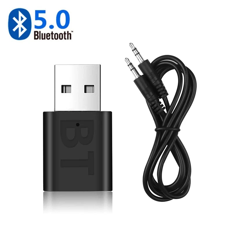 Receptor USB Bluetooth 5.0 Adaptador Bluetooth sem fio 3,5 mm AUX Jack para PC Car Music AUX Adaptador de áudio estéreo para fones de ouvido de TV 