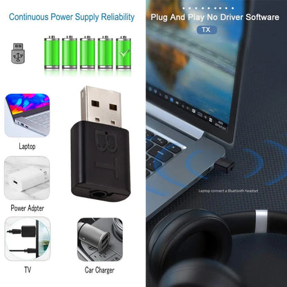 Receptor USB Bluetooth 5.0 Adaptador Bluetooth sem fio 3,5 mm AUX Jack para PC Car Music AUX Adaptador de áudio estéreo para fones de ouvido de TV 