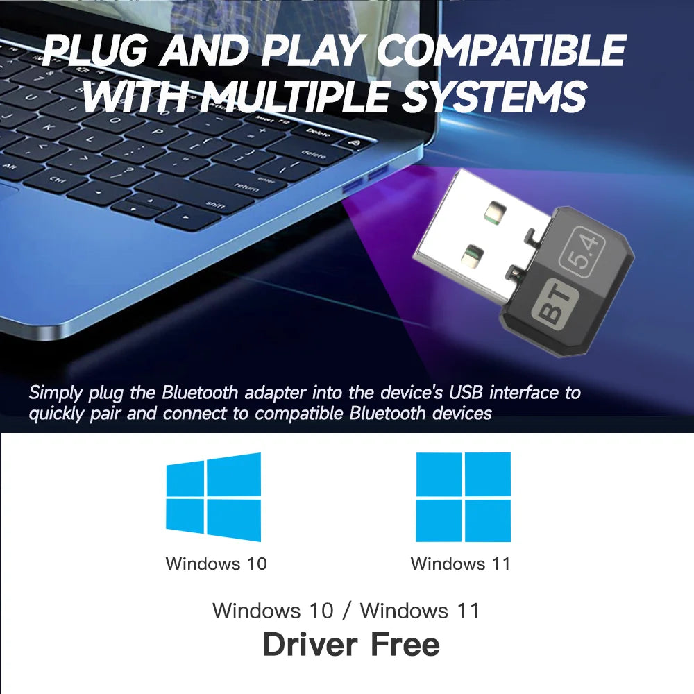 Adaptador Dongle USB Bluetooth 5.4 5.3 para PC Alto-falante Mouse sem fio Teclado Música Áudio Receptor Transmissor Drive grátis