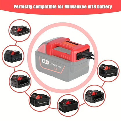 USB Charger Adapter Compatible For Milwaukee M18 18V Battery, Dual Output Port With USB And Type-C Charging Interface Leedoar