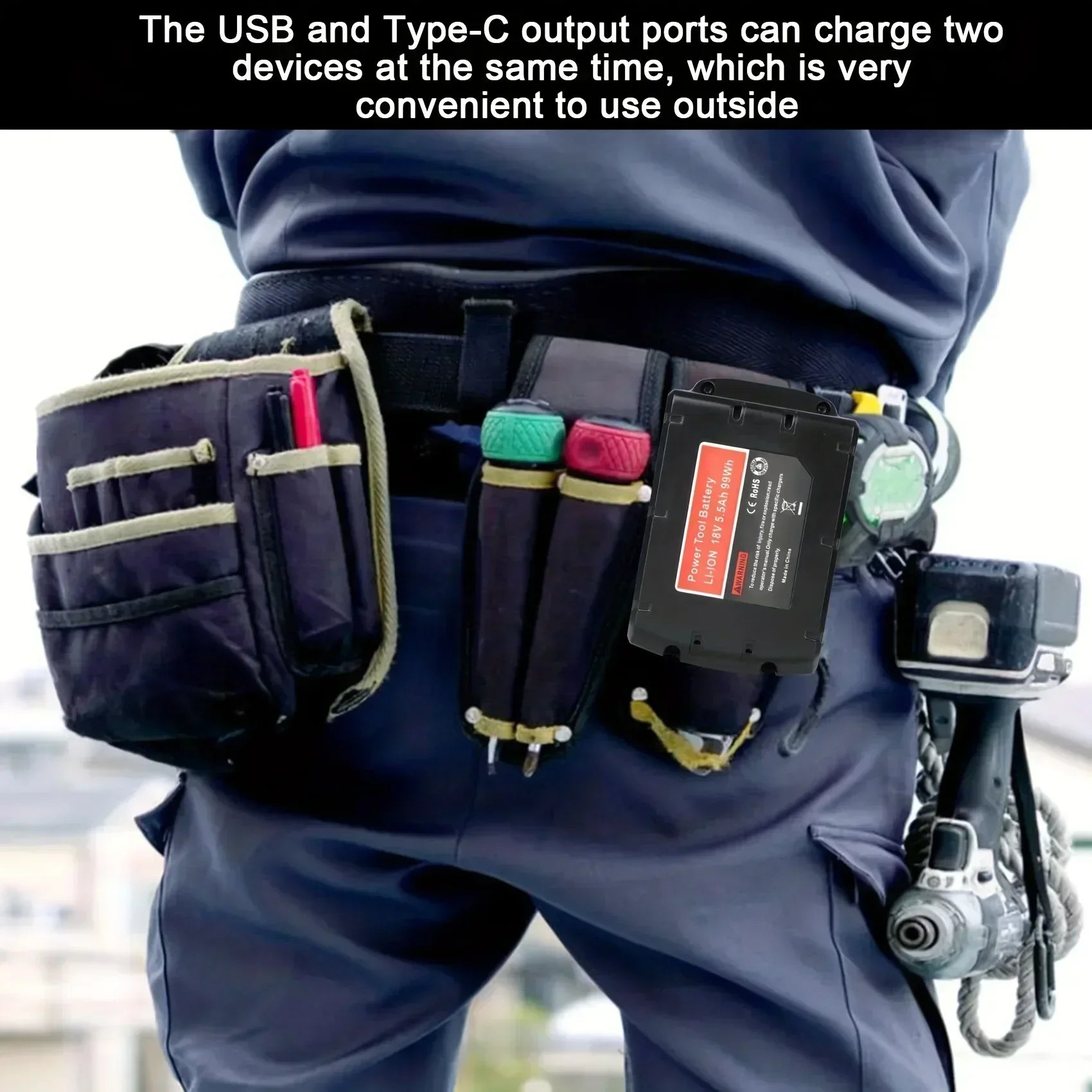 USB Charger Adapter Compatible For Milwaukee M18 18V Battery, Dual Output Port With USB And Type-C Charging Interface Leedoar