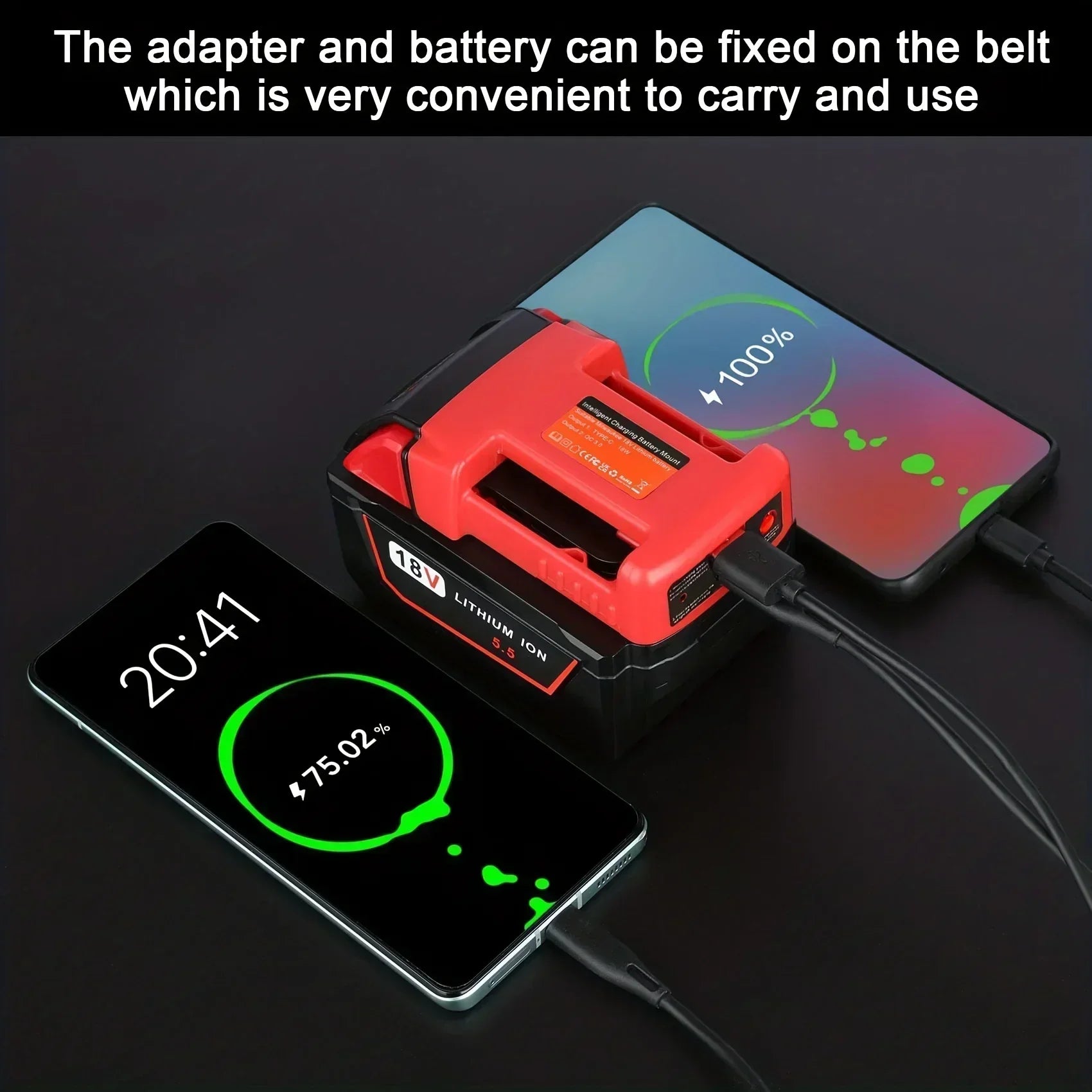 USB Charger Adapter Compatible For Milwaukee M18 18V Battery, Dual Output Port With USB And Type-C Charging Interface Leedoar