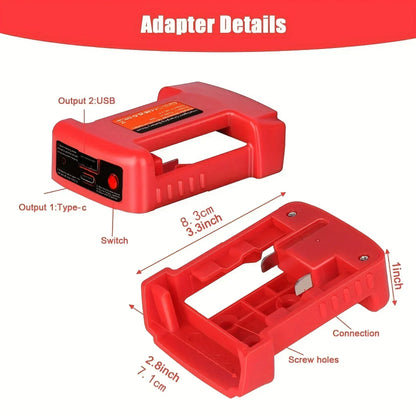 USB Charger Adapter Compatible For Milwaukee M18 18V Battery, Dual Output Port With USB And Type-C Charging Interface Leedoar