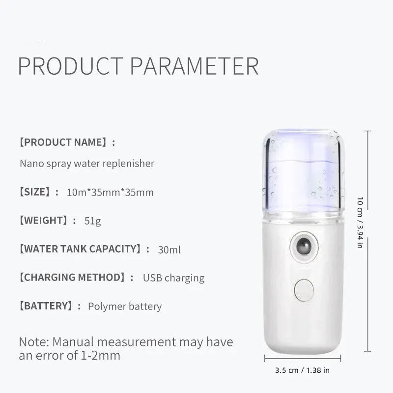 Instrumento humectante en aerosol nano con carga USB para el cuidado de la piel femenina 