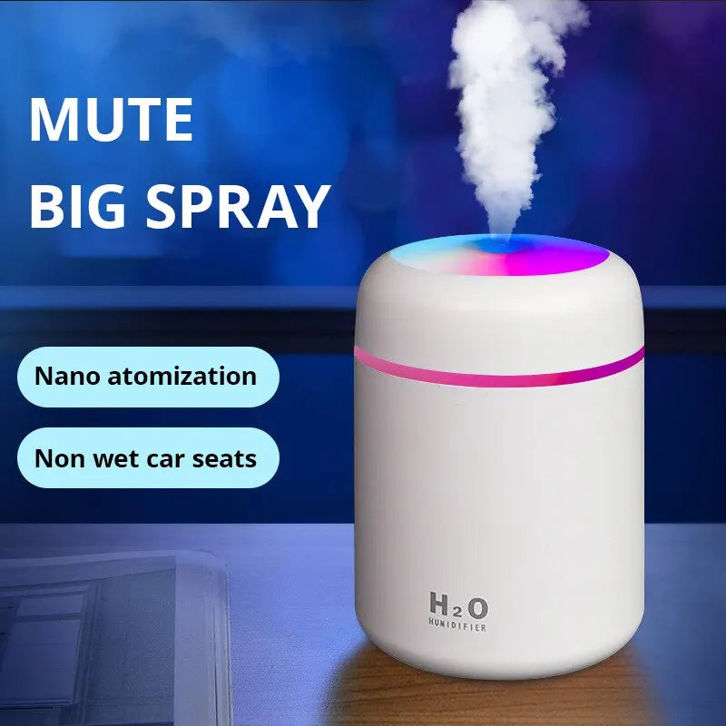 USB Cool Mist Sprayer Portable 300ml Electric Air Humidifier Aroma Oil Diffuser with Colorful Night Light for Home Car Leedoar