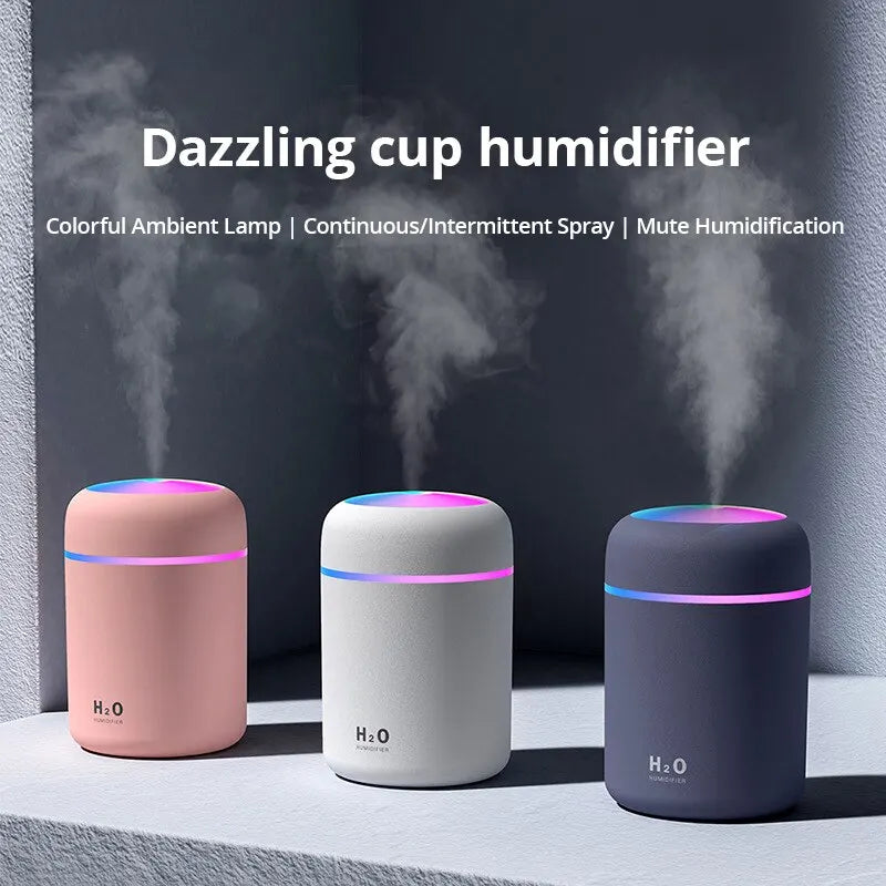USB Cool Mist Sprayer Portable 300ml Electric Air Humidifier Aroma Oil Diffuser with Colorful Night Light for Home Car Leedoar