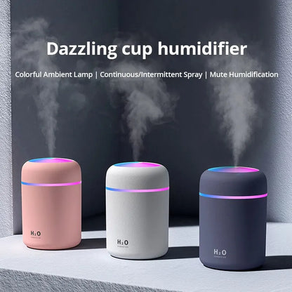 USB Cool Mist Sprayer Portable 300ml Electric Air Humidifier Aroma Oil Diffuser with Colorful Night Light for Home Car Leedoar
