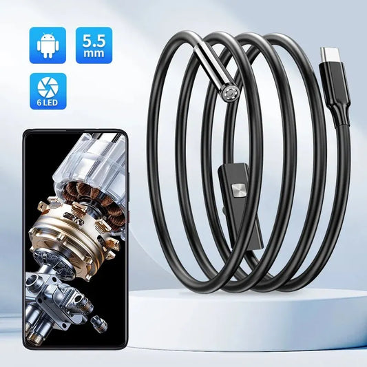 USB Endoscope for OTG Android Phone 5.5mm Borescope Inspection Snake Camera IP67 Waterproof with 6 LED Lights For Type C Leedoar