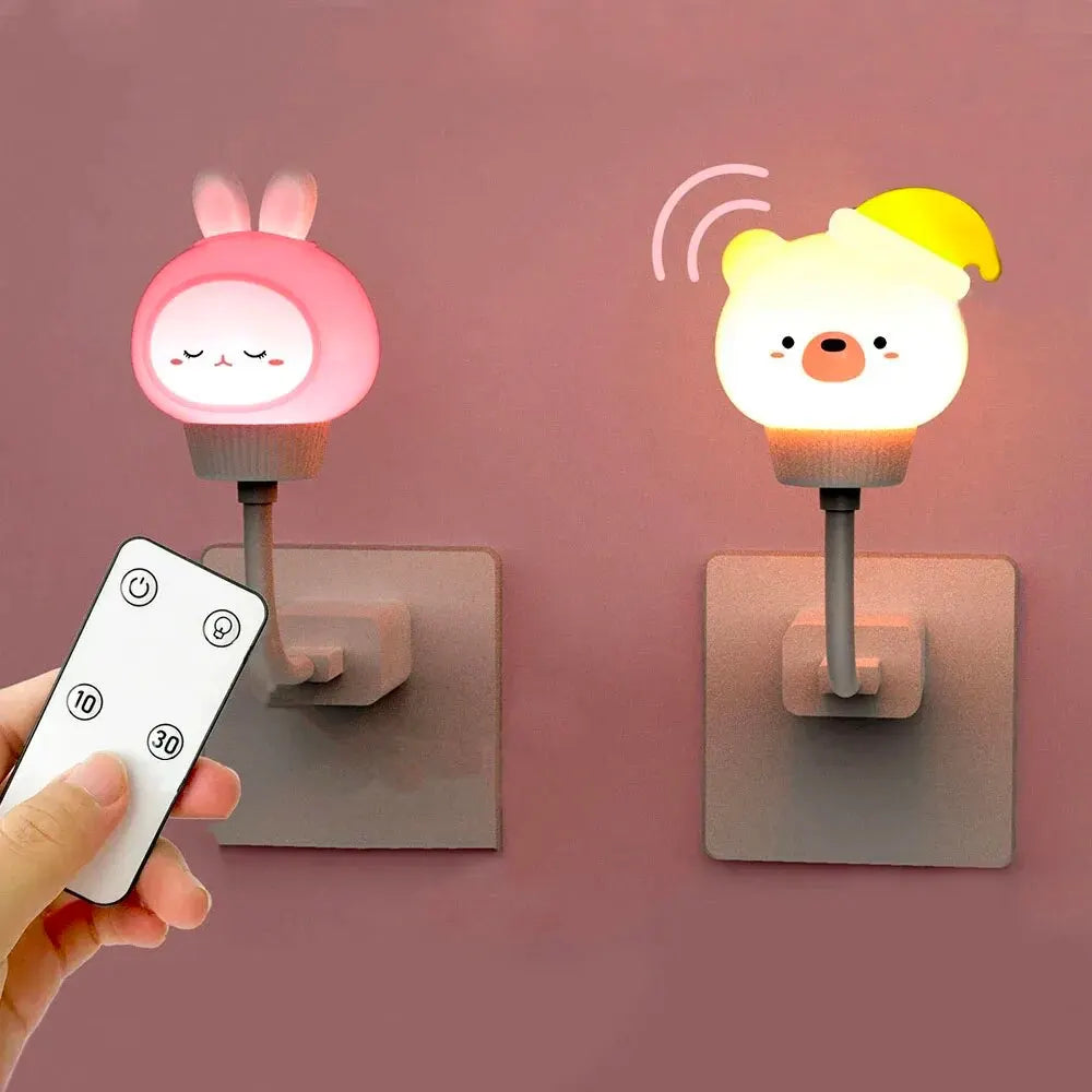 Luz noturna USB LED para crianças, lâmpada noturna fofa de desenho animado, urso, pintinho, gatinho, controle remoto para decoração de quarto de bebê, lâmpada de cabeceira 