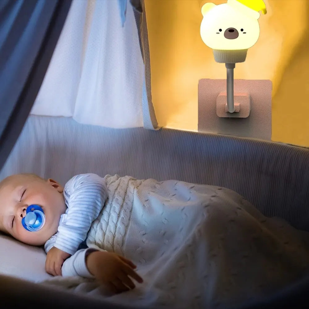 Lámpara de noche LED USB para niños, linda lámpara de noche de dibujos animados, oso, pollito, gatito, control remoto para decoración de dormitorio de bebé, lámpara de noche 