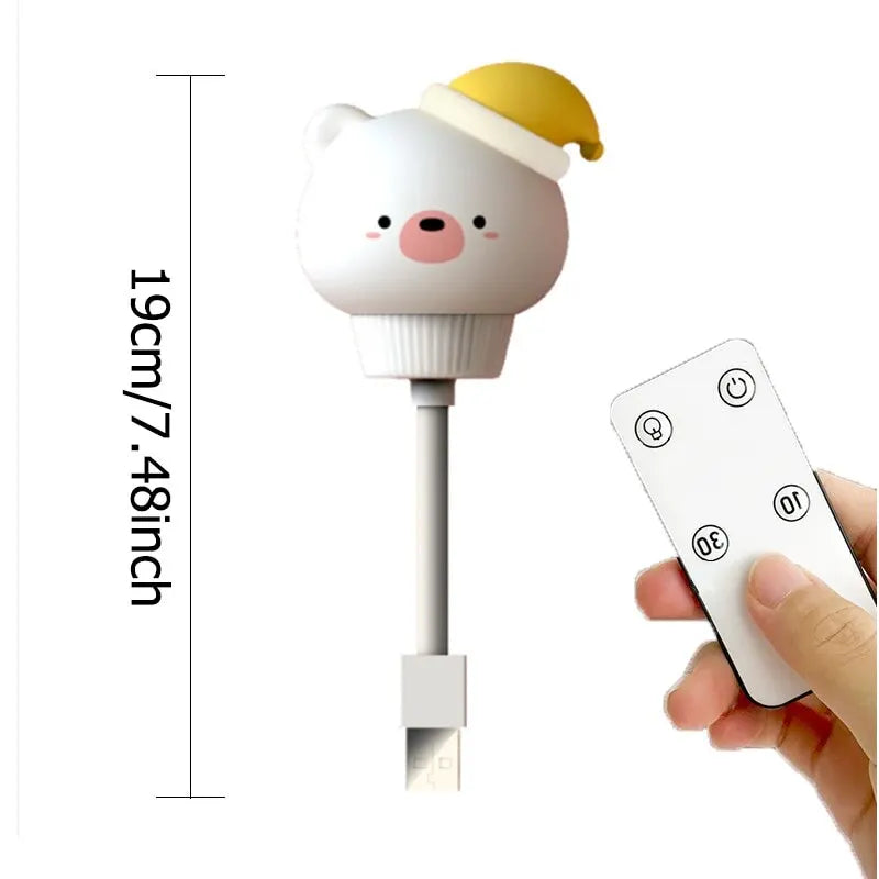 Lámpara de noche LED USB para niños, linda lámpara de noche de dibujos animados, oso, pollito, gatito, control remoto para decoración de dormitorio de bebé, lámpara de noche 