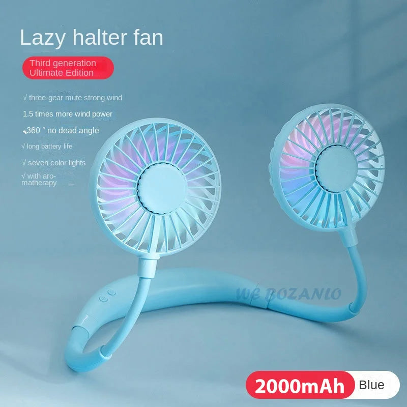 Ventilador portátil USB, ventilador frío, ventilador de cuello manos libres, mini ventilador deportivo colgante, recargable, ventilador de cuello doble ajustable de 3 velocidades para el hogar y la oficina 