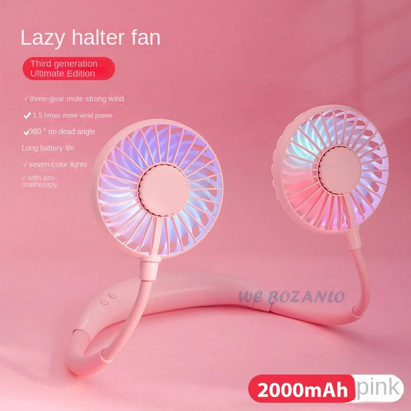 Ventilador portátil USB, ventilador frío, ventilador de cuello manos libres, mini ventilador deportivo colgante, recargable, ventilador de cuello doble ajustable de 3 velocidades para el hogar y la oficina 