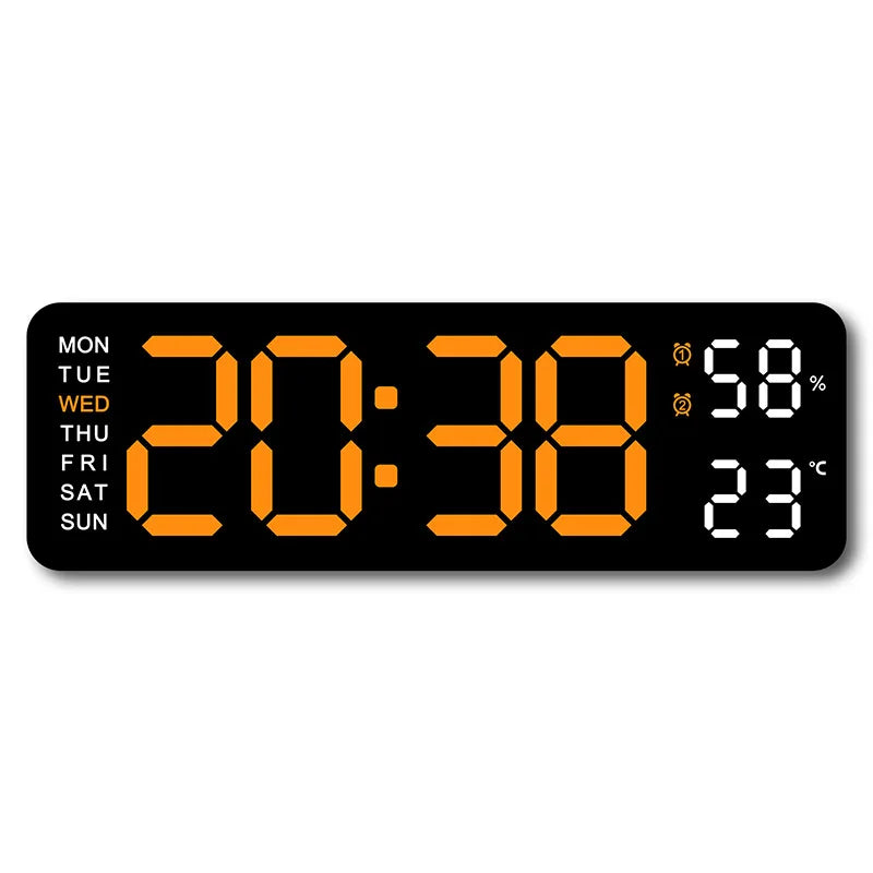 USB Powered Large Digital Wall Clock 9 Inch Temperature Humidity Week Auto Dimmer Table Clock Electronic LED Alarm Clock 12/24H Leedoar